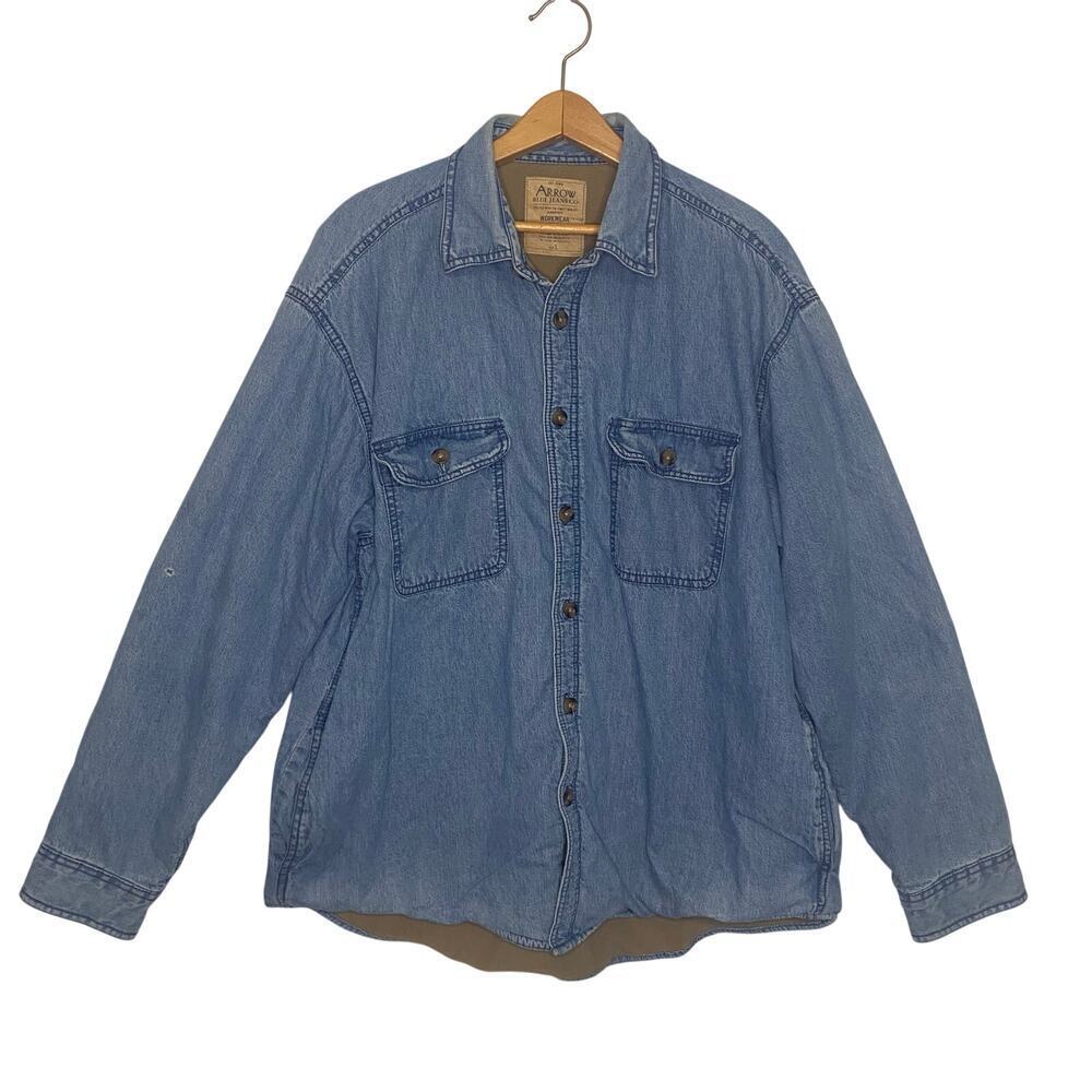 Vintage Arrow Blue Jeans Fleece Lined Chore Jacket Mens Buttons Large Western